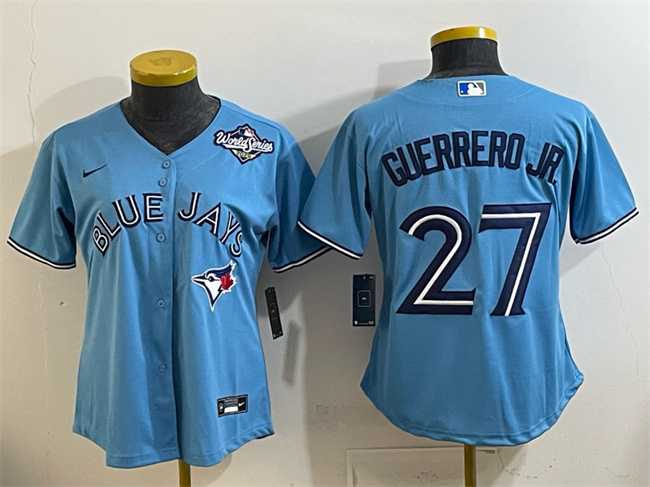 Women's Toronto Blue Jays #27 Vladimir Guerrero Jr. Blue 2025 World Series Cool Base Stitched Jersey(Run Small),We sell and wholesale Women's Toronto Blue Jays #27 Vladimir Guerrero Jr. Blue 2025 World Series Cool Base Stitched Jersey(Run Small) on line form chian!