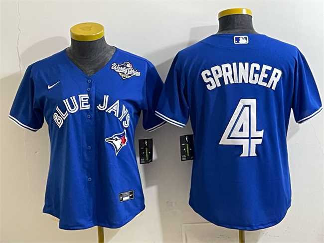 Women's Toronto Blue Jays #4 George Springer Royal 2025 World Series Cool Base Stitched Jersey(Run Small),We sell and wholesale Women's Toronto Blue Jays #4 George Springer Royal 2025 World Series Cool Base Stitched Jersey(Run Small) on line form chian!
