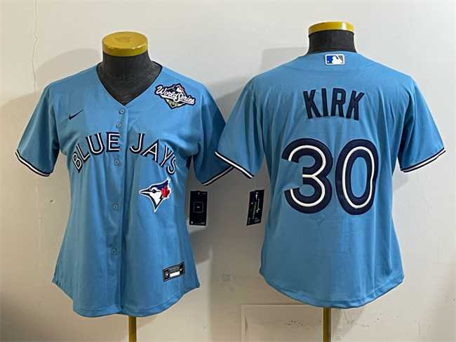 Women's Toronto Blue Jays #30 Alejandro Kirk Blue 2025 World Series Cool Base Stitched Jersey(Run Small),We sell and wholesale Women's Toronto Blue Jays #30 Alejandro Kirk Blue 2025 World Series Cool Base Stitched Jersey(Run Small) on line form chian!