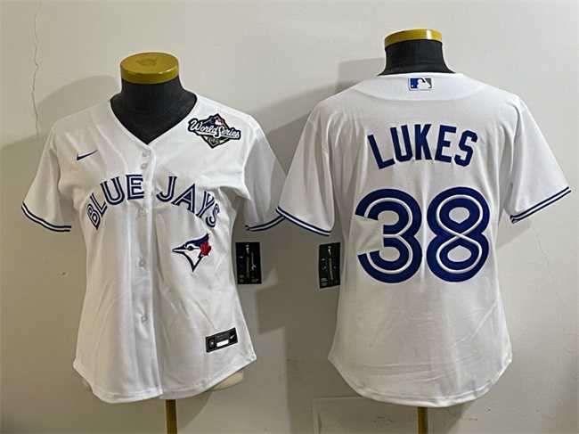 Women's Toronto Blue Jays #38 Nathan Lukes White 2025 World Series Home Cool Base Stitched Jersey(Run Small),We sell and wholesale Women's Toronto Blue Jays #38 Nathan Lukes White 2025 World Series Home Cool Base Stitched Jersey(Run Small) on line form chian!