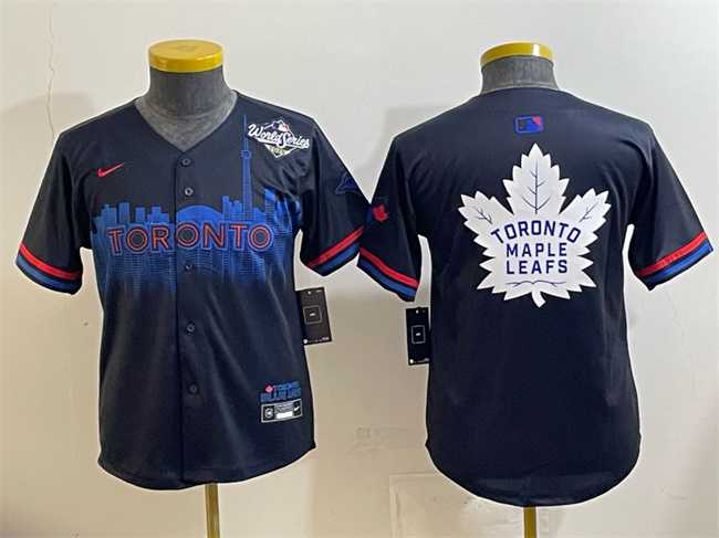 Youth Toronto Blue Jays & Leafs Navy 2025 World Series City Connect With White Leafs Logo Limited Stitched Baseball Jersey,We sell and wholesale Youth Toronto Blue Jays & Leafs Navy 2025 World Series City Connect With White Leafs Logo Limited Stitched Baseball Jersey on line form chian!