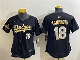 Women's Los Angeles Dodgers #18 Yoshinobu Yamamoto Black Gold 2025 World Series Champions Patch Limited Stitched Jersey Dzhi,baseball caps,new era cap wholesale,wholesale hats