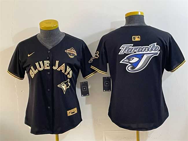 Women's Toronto Blue Jays Team Big Logo Black Gold 2025 American League Champions Limited Stitched Jersey Dzhi,We sell and wholesale Women's Toronto Blue Jays Team Big Logo Black Gold 2025 American League Champions Limited Stitched Jersey Dzhi on line form chian!