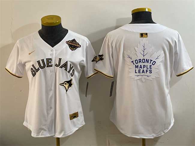 Women's Toronto Blue Jays & Leafs White Gold 2025 American League Champions With White Leafs Logo Limited Stitched Jersey Dzhi,We sell and wholesale Women's Toronto Blue Jays & Leafs White Gold 2025 American League Champions With White Leafs Logo Limited Stitched Jersey Dzhi on line form chian!