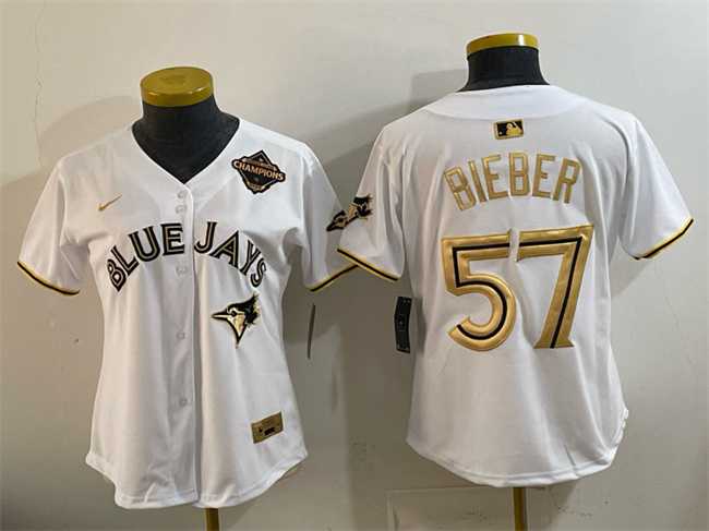 Women's Toronto Blue Jays #57 Shane Bieber White Gold 2025 American League Champions Limited Stitched Jersey Dzhi,We sell and wholesale Women's Toronto Blue Jays #57 Shane Bieber White Gold 2025 American League Champions Limited Stitched Jersey Dzhi on line form chian!