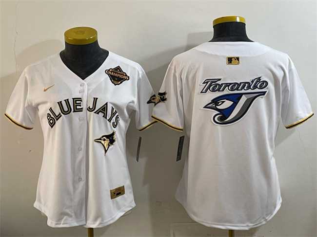Women's Toronto Blue Jays Team Big Logo White Gold 2025 American League Champions Limited Stitched Jersey Dzhi,We sell and wholesale Women's Toronto Blue Jays Team Big Logo White Gold 2025 American League Champions Limited Stitched Jersey Dzhi on line form chian!