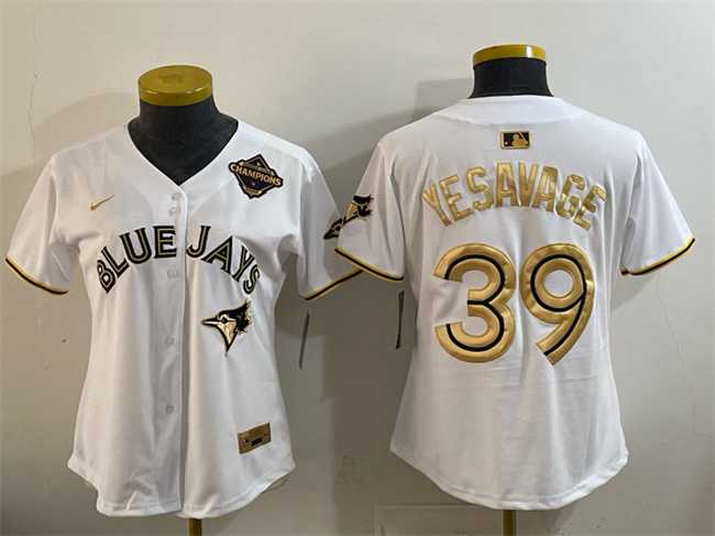 Women's Toronto Blue Jays #39 Trey Yesavage White Gold 2025 American League Champions Limited Stitched Jersey Dzhi,We sell and wholesale Women's Toronto Blue Jays #39 Trey Yesavage White Gold 2025 American League Champions Limited Stitched Jersey Dzhi on line form chian!