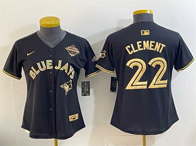 Women's Toronto Blue Jays #22 Ernie Clement Black Gold 2025 American League Champions Limited Stitched Jersey Dzhi,We sell and wholesale Women's Toronto Blue Jays #22 Ernie Clement Black Gold 2025 American League Champions Limited Stitched Jersey Dzhi on line form chian!