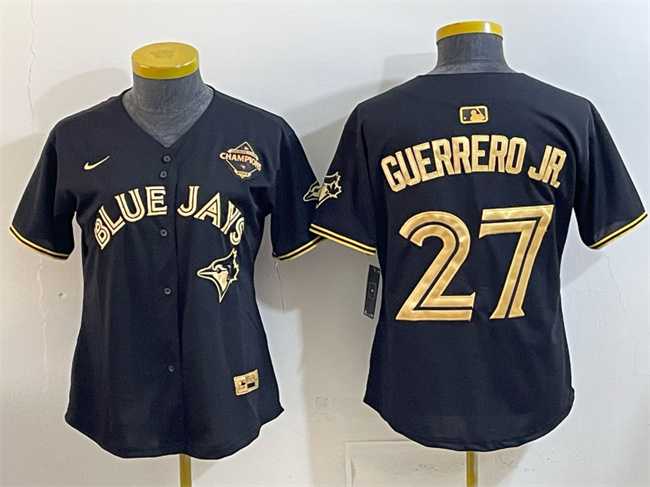 Women's Toronto Blue Jays #27 Vladimir Guerrero Jr. Black Gold 2025 American League Champions Limited Stitched Jersey Dzhi,We sell and wholesale Women's Toronto Blue Jays #27 Vladimir Guerrero Jr. Black Gold 2025 American League Champions Limited Stitched Jersey Dzhi on line form chian!