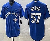 Men's Toronto Blue Jays #57 Shane Bieber Blue Cool Base Jersey,baseball caps,new era cap wholesale,wholesale hats