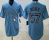 Men's Toronto Blue Jays #57 Shane Bieber Light Blue Cool Base Jersey,baseball caps,new era cap wholesale,wholesale hats