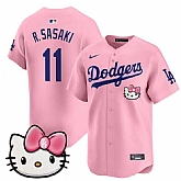 Men's Los Angeles Dodgers #11 Roki Sasaki Pink 2025 Hello Kitty Vapor Limited Stitched Jersey Dzhi,baseball caps,new era cap wholesale,wholesale hats