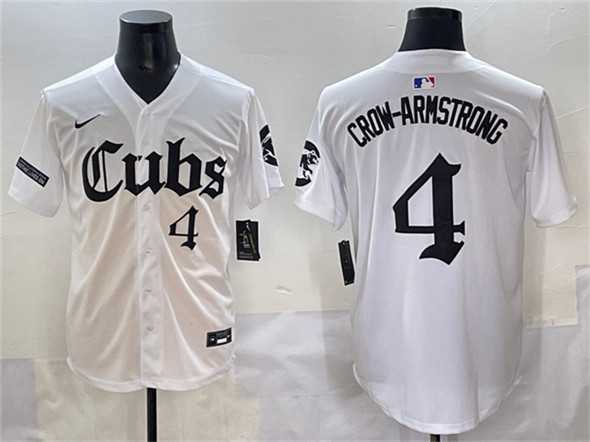 Men's Chicago Cubs #4 Pete Crow-Armstrong White 'Gothic North Side Edition' Vapor Premier Limited Stitched Baseball Jersey,We sell and wholesale Men's Chicago Cubs #4 Pete Crow-Armstrong White 'Gothic North Side Edition' Vapor Premier Limited Stitched Baseball Jersey on line form chian!