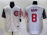 Men's Chicago Cubs #8 Ian Happ White Pinstripe 2025 Independence Day Vapor Premier Limited Stitched Baseball Jersey,baseball caps,new era cap wholesale,wholesale hats