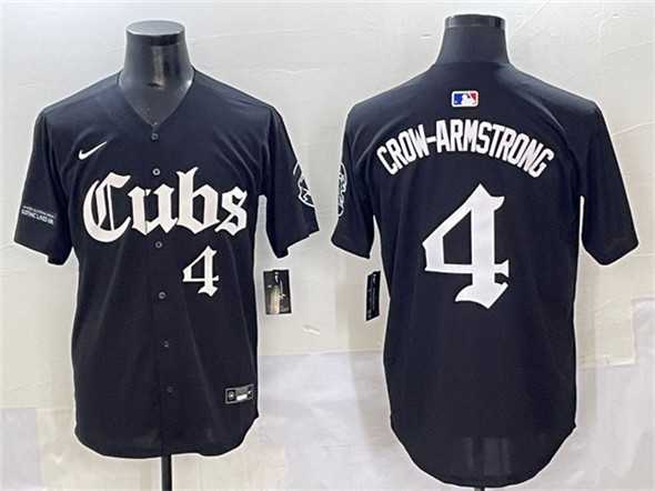 Men's Chicago Cubs #4 Pete Crow-Armstrong Black 'Gothic North Side Edition' Vapor Premier Limited Stitched Baseball Jersey,We sell and wholesale Men's Chicago Cubs #4 Pete Crow-Armstrong Black 'Gothic North Side Edition' Vapor Premier Limited Stitched Baseball Jersey on line form chian!