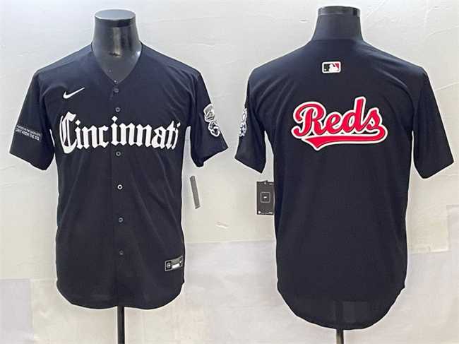Men's Cincinnati Reds Team Big Logo Black 'Gothic Queen City Edition' Vapor Premier Limited Stitched Baseball Jersey,We sell and wholesale Men's Cincinnati Reds Team Big Logo Black 'Gothic Queen City Edition' Vapor Premier Limited Stitched Baseball Jersey on line form chian!
