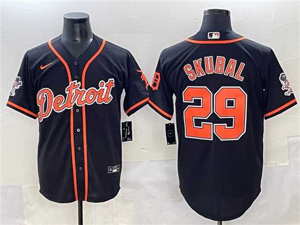 Men's Detroit Tigers #29 Tarik Skubal Black With Patch Cool Base Stitched Baseball Jersey,We sell and wholesale Men's Detroit Tigers #29 Tarik Skubal Black With Patch Cool Base Stitched Baseball Jersey on line form chian!