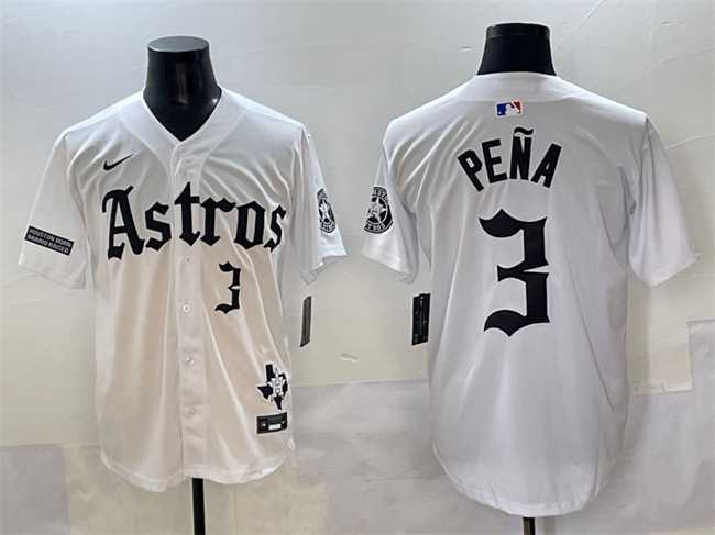 Men's Houston Astros #3 Jeremy Pena White Gothic 'Houston Born Barrio Raised' Limited Stitched Baseball Jersey,We sell and wholesale Men's Houston Astros #3 Jeremy Pena White Gothic 'Houston Born Barrio Raised' Limited Stitched Baseball Jersey on line form chian!