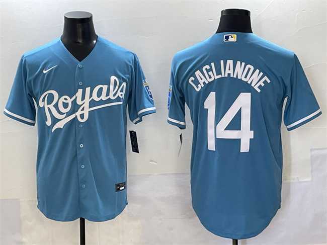 Men's Kansas City Royals #14 Jac Caglianone Light Blue Cool Base Stitched Baseball Jersey,We sell and wholesale Men's Kansas City Royals #14 Jac Caglianone Light Blue Cool Base Stitched Baseball Jersey on line form chian!