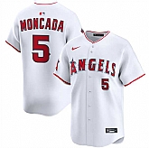 Men's Los Angeles Angels #5 Yoan Moncada White Home Limited Stitched Baseball Jersey Dzhi,baseball caps,new era cap wholesale,wholesale hats