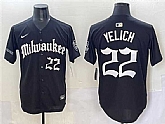 Men's Milwaukee Brewers #22 Christian Yelich Black 'Gothic 414 Shadows Edition' Vapor Premier Limited Stitched Jersey,baseball caps,new era cap wholesale,wholesale hats