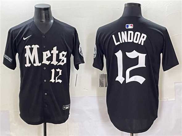 Men's New York Mets #12 Francisco Lindor Black 'Gotham Gothic Edition' Vapor Premier Limited Stitched Baseball Jersey,We sell and wholesale Men's New York Mets #12 Francisco Lindor Black 'Gotham Gothic Edition' Vapor Premier Limited Stitched Baseball Jersey on line form chian!