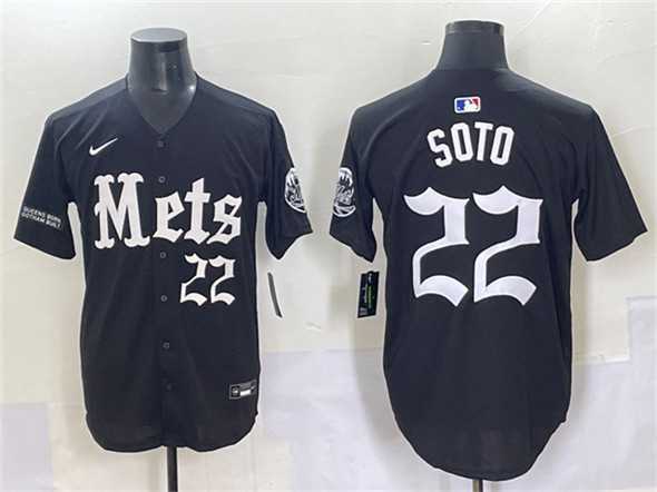 Men's New York Mets #22 Juan Soto Black 'Gotham Gothic Edition' Vapor Premier Limited Stitched Baseball Jersey,We sell and wholesale Men's New York Mets #22 Juan Soto Black 'Gotham Gothic Edition' Vapor Premier Limited Stitched Baseball Jersey on line form chian!