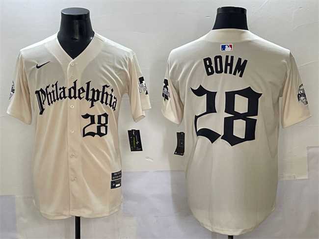Men's Philadelphia Phillies #28 Alec Bohm Cream Gothic Vapor Limited Stitched Jersey,We sell and wholesale Men's Philadelphia Phillies #28 Alec Bohm Cream Gothic Vapor Limited Stitched Jersey on line form chian!