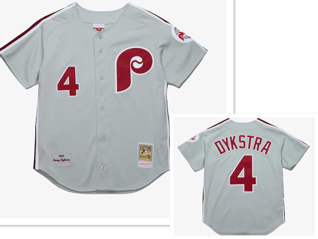Men's Philadelphia Phillies #4 Lenny Dykstra Mitchell and Ness Grey 1989 Throwback Stitched MLB Jersey,We sell and wholesale Men's Philadelphia Phillies #4 Lenny Dykstra Mitchell and Ness Grey 1989 Throwback Stitched MLB Jersey on line form chian!