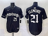 Men's Pittsburgh Pirates #21 Roberto Clemente Black 'Gothic Steel City Edition' Vapor Limited Stitched Baseball Jersey,baseball caps,new era cap wholesale,wholesale hats