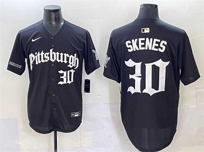 Men's Pittsburgh Pirates #30 Paul Skenes Black 'Gothic Steel City Edition' Vapor Limited Stitched Baseball Jersey,We sell and wholesale Men's Pittsburgh Pirates #30 Paul Skenes Black 'Gothic Steel City Edition' Vapor Limited Stitched Baseball Jersey on line form chian!