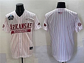 Men's Arkansas Razorbacks Blank White Pinstripe 2025 World Series & SEC Patch Stitched Jersey,baseball caps,new era cap wholesale,wholesale hats