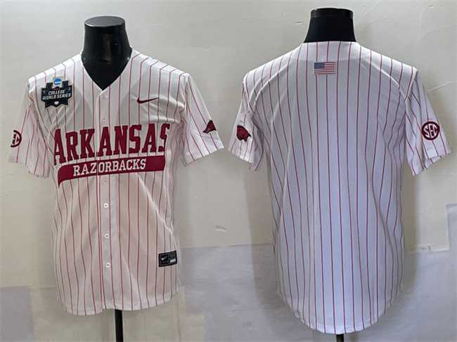 Men's Arkansas Razorbacks Blank White Pinstripe 2025 World Series & SEC Patch Stitched Jersey,We sell and wholesale Men's Arkansas Razorbacks Blank White Pinstripe 2025 World Series & SEC Patch Stitched Jersey on line form chian!