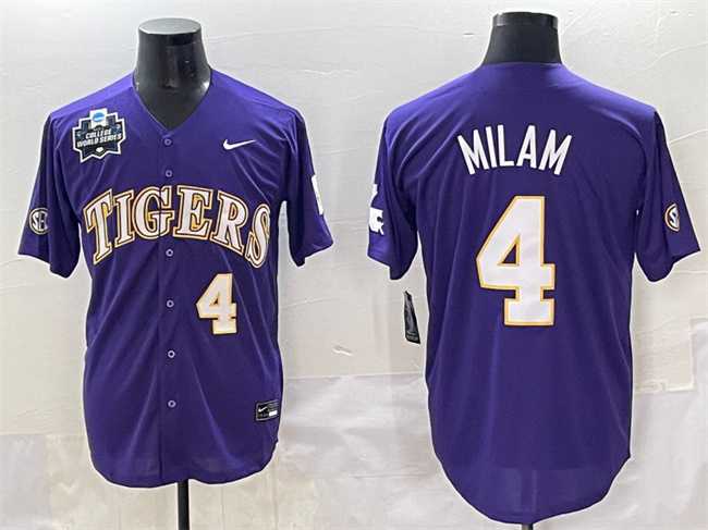 Men's LSU Tigers #4 Steven Milam Purple 2025 World Series & SEC Patch Stitched Baseball Jersey,We sell and wholesale Men's LSU Tigers #4 Steven Milam Purple 2025 World Series & SEC Patch Stitched Baseball Jersey on line form chian!