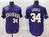 Men's LSU Tigers #34 Chase Shores Purple 2025 World Series & SEC Patch Stitched Baseball Jersey,baseball caps,new era cap wholesale,wholesale hats