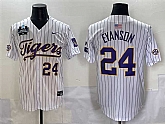 Men's LSU Tigers #24 Anthony Eyanson White Pinstripe 2025 World Series & SEC Patch Stitched Baseball Jersey,baseball caps,new era cap wholesale,wholesale hats