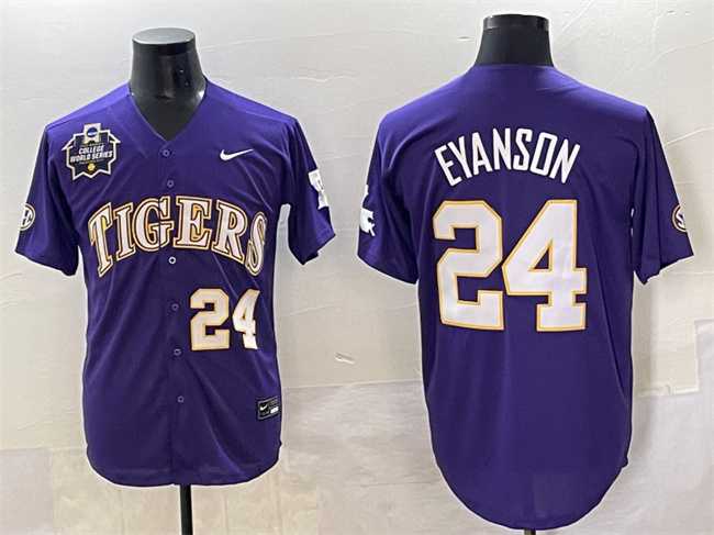 Men's LSU Tigers #24 Anthony Eyanson Purple 2025 World Series & SEC Patch Stitched Baseball Jersey,We sell and wholesale Men's LSU Tigers #24 Anthony Eyanson Purple 2025 World Series & SEC Patch Stitched Baseball Jersey on line form chian!