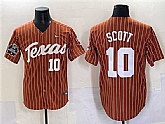 Men's Texas Longhorns #10 Mia Scott Orange Pinstripe 2025 World Series & SEC Patch Stitched Jersey,baseball caps,new era cap wholesale,wholesale hats