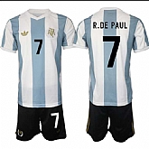 Men's Argentina #7 Rodrigo Javier De Paul White Blue 2024-25 50th Anniversary Home Soccer Jersey Suit,baseball caps,new era cap wholesale,wholesale hats