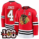 Men's Chicago Blackhawks #4 Seth Jones Red 2025 Home 100th Anniversary With A Patch Stitched Hockey Jersey Dzhi,baseball caps,new era cap wholesale,wholesale hats