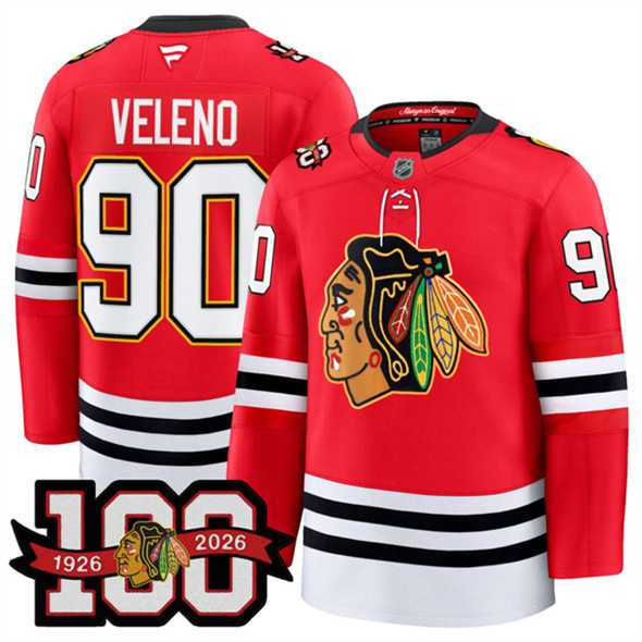 Men's Chicago Blackhawks #90 Joe Veleno Red 2025 Home 100th Anniversary Stitched Hockey Jersey Dzhi,We sell and wholesale Men's Chicago Blackhawks #90 Joe Veleno Red 2025 Home 100th Anniversary Stitched Hockey Jersey Dzhi on line form chian!