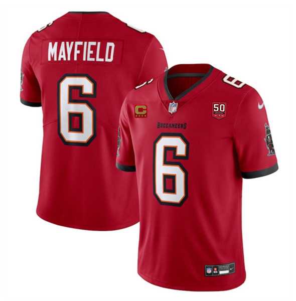 Men & Women & Youth Tampa Bay Buccaneers #6 Baker Mayfield Red 2025 50th Anniversary Patch And 4-Star C Patch Vapor Untouchable Limited Stitched Jersey,We sell and wholesale Men & Women & Youth Tampa Bay Buccaneers #6 Baker Mayfield Red 2025 50th Anniversary Patch And 4-Star C Patch Vapor Untouchable Limited Stitched Jersey on line form chian!