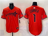 Men's Houston Astros #1 Carlos Correa Orange 2025 City Connect With Texas Patch Limited Stitched Jersey,baseball caps,new era cap wholesale,wholesale hats