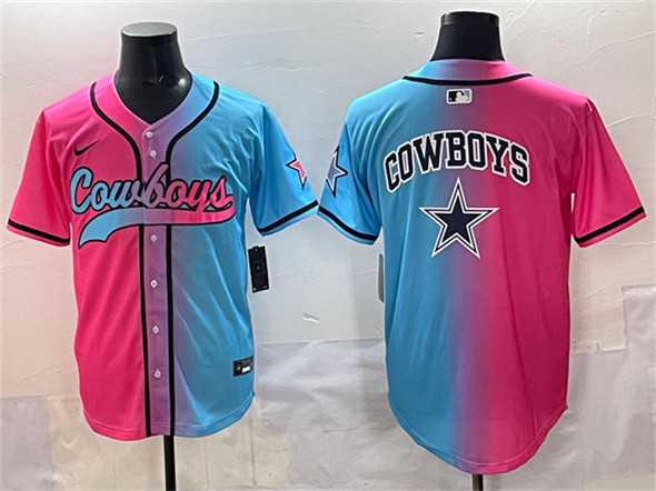 Men's Dallas Cowboys Team Big Logo Pink Blue Limited Stitched Baseball Jersey,We sell and wholesale Men's Dallas Cowboys Team Big Logo Pink Blue Limited Stitched Baseball Jersey on line form chian!