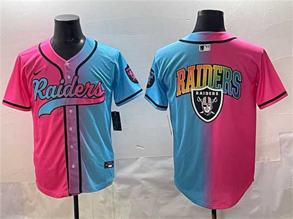 Men's Las Vegas Raiders Team Big Logo Pink Blue Limited Stitched Baseball Jersey,We sell and wholesale Men's Las Vegas Raiders Team Big Logo Pink Blue Limited Stitched Baseball Jersey on line form chian!