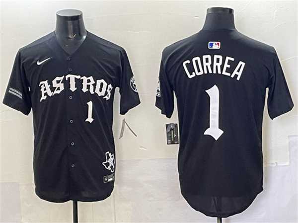 Men's Houston Astros #1 Carlos Correa Black Gothic 'Houston Born Barrio Raised' Limited Stitched Jersey,We sell and wholesale Men's Houston Astros #1 Carlos Correa Black Gothic 'Houston Born Barrio Raised' Limited Stitched Jersey on line form chian!