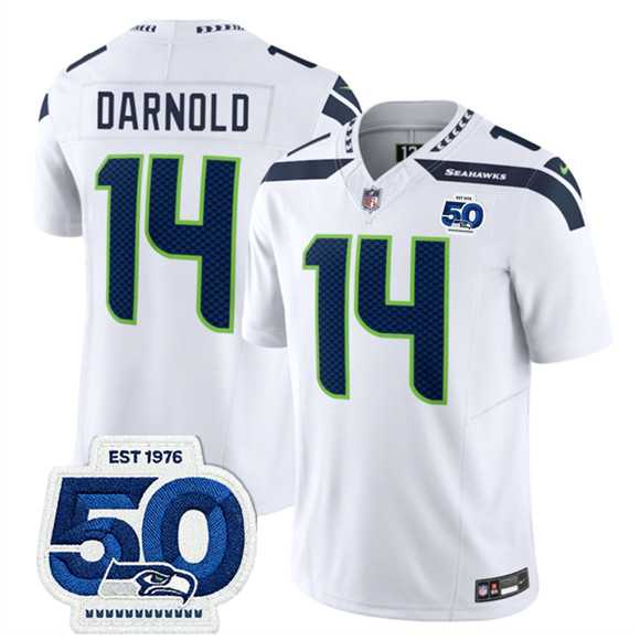 Men & Women & Youth Seattle Seahawks #14 Sam Darnold White 2025 F.U.S.E. 50th Anniversary Patch Vapor Limited Stitched Jersey,We sell and wholesale Men & Women & Youth Seattle Seahawks #14 Sam Darnold White 2025 F.U.S.E. 50th Anniversary Patch Vapor Limited Stitched Jersey on line form chian!