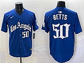 Men's Los Angeles Dodgers #50 Mookie Betts Blue 2025 LA Gothic Style With Fernando Patch Vapor Premier Limited Stitched Jersey,baseball caps,new era cap wholesale,wholesale hats