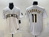 Men's Milwaukee Brewers #11 Jackson Chourio White Pinstripe 2025 With Patch Stitched Jersey,baseball caps,new era cap wholesale,wholesale hats