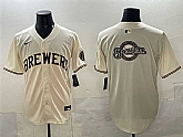 Men's Milwaukee Brewers Team Big Logo Cream Home Limited Stitched Jersey,baseball caps,new era cap wholesale,wholesale hats